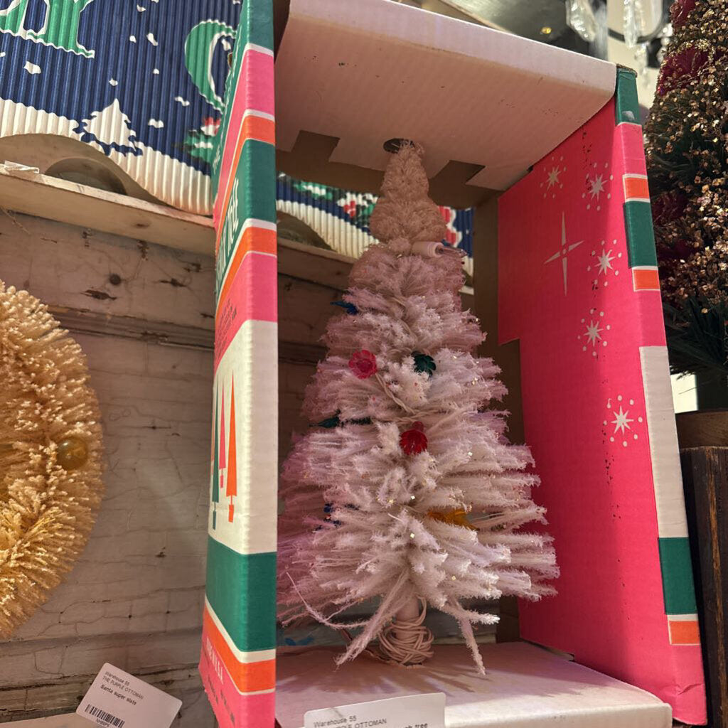 White flocked bottle brush tree Warehouse 55 Aurora