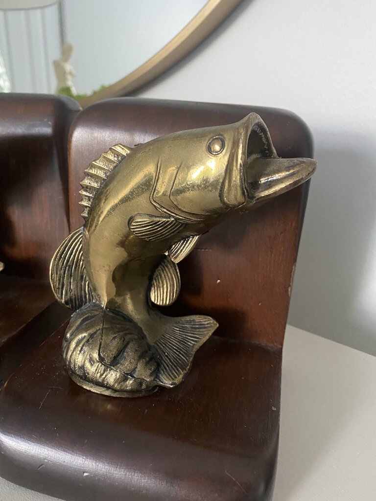 Wood Bookends w/ Brass Fish (Pair) – Warehouse 55 Aurora