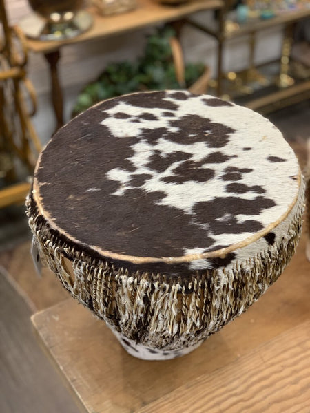 Vintage HANDMADE Large Native American Cow Hide Wood Drum 16 x 14 in.