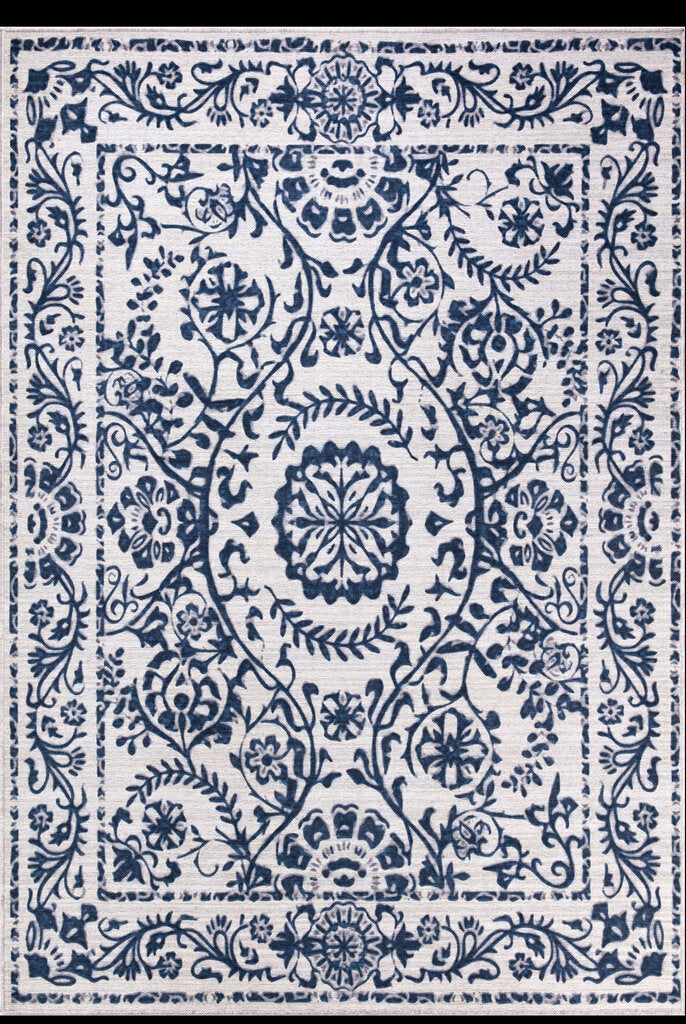 Abani Parker PAR110A Cream Blue Floral Machine Washable Rug 4' x 6'