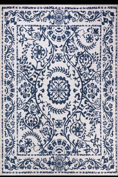 Abani Parker PAR110A Cream Blue Floral Machine Washable Rug 4' x 6'