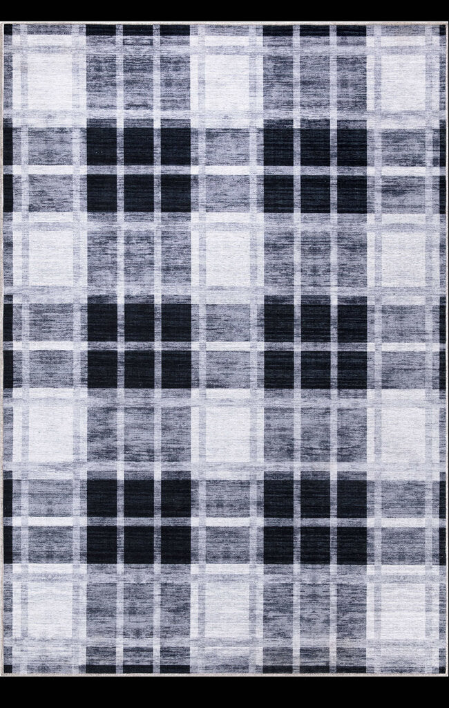 Abani Parker PAR130A Plaid Cream Black Machine Washable Rug 4' x 6'