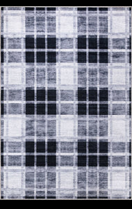 Abani Parker PAR130A Plaid Cream Black Machine Washable Rug 4' x 6'