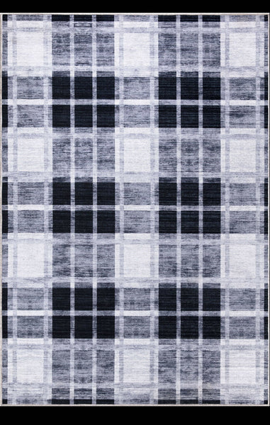 Abani Parker PAR130A Plaid Cream Black Machine Washable Rug 4' x 6'