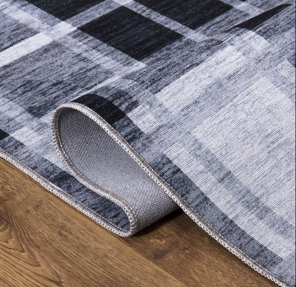 Abani Parker PAR130A Plaid Cream Black Machine Washable Rug 4' x 6'