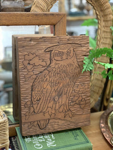 Folk art wood owl plaque