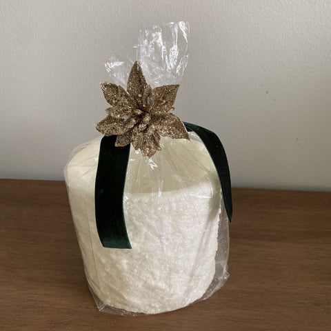 Cream Glitter Candle Vessel 5"h