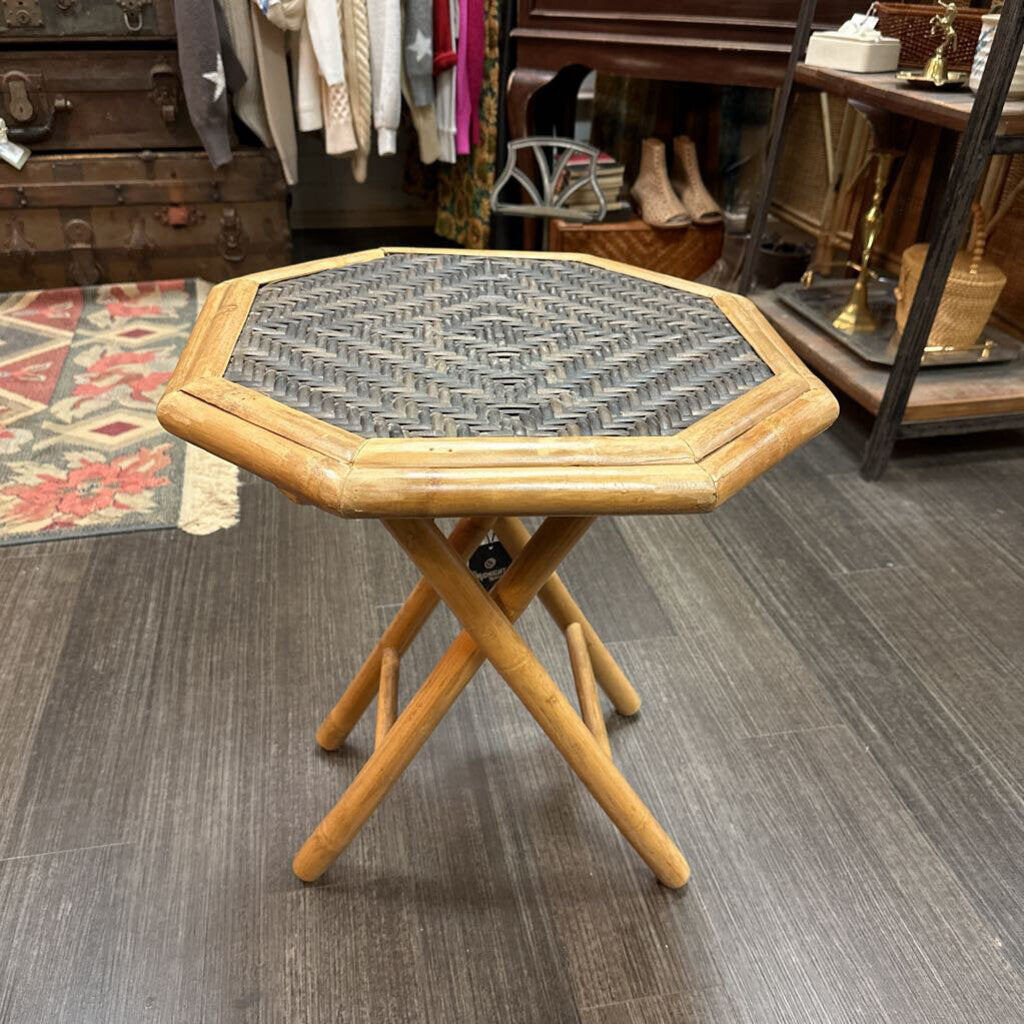 Vintage Octagan Folding Bamboo Side Table 17.5w x 19H