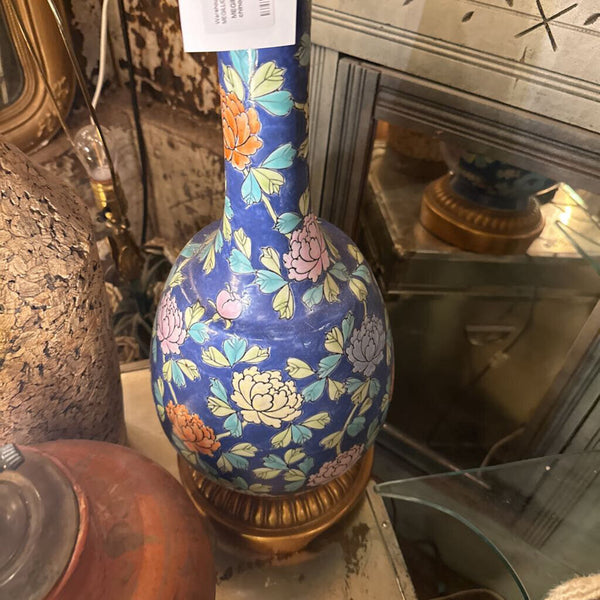 Oversize large blue chinoiserie vintage lamp