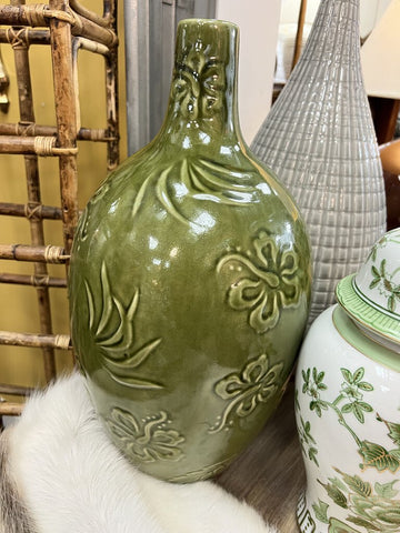 Green ceramic vase