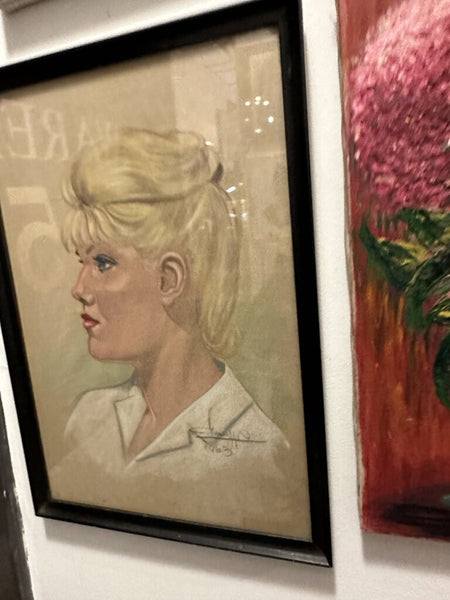 13x19 in. Mid century chalk portrait framed