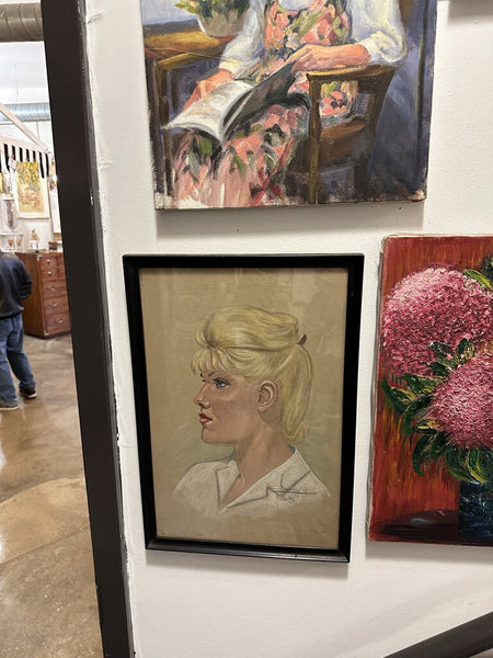 13x19 in. Mid century chalk portrait framed