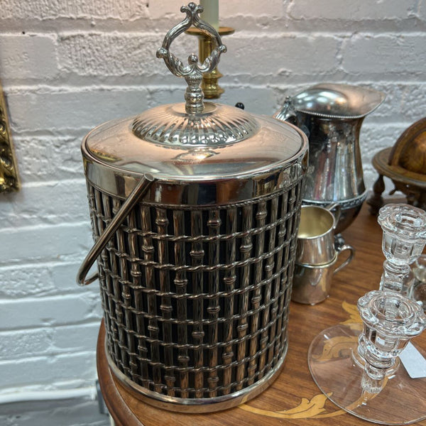 Vintage MCM Silver Plate Bamboo Ice Bucket