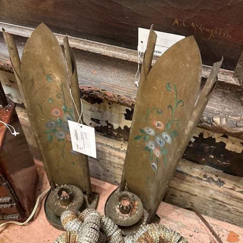 Pair of primitive handpainted candleholders