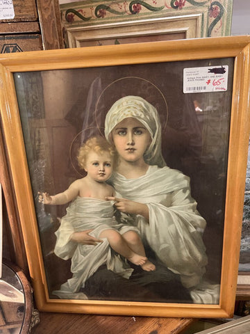 Antique Print MARY, AND BABY JESUS FRAMED