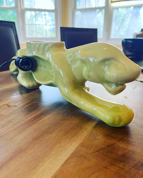 Vintage MCM Royal China Novelty Co Chartreuse Panther Lamp