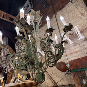 Large green iron antique chandelier in store pick up only