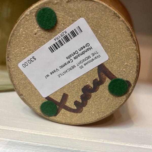 Handmade Ceramic Vase w/ Green Details