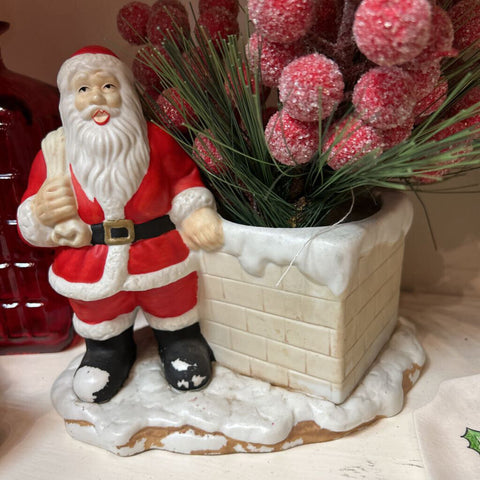 Large Bisque Vintage Santa w/ Chimney Planter