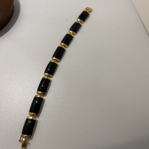 Black onyx &14K gold bracelet with Chinese characters