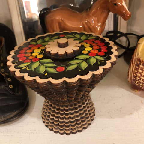 Unique wooden lidded trinket holder with berries