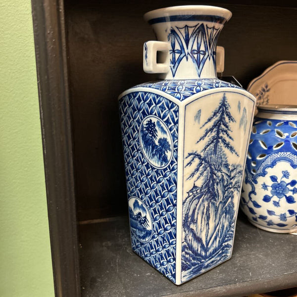 vintage blue and white kozan gama japan vase