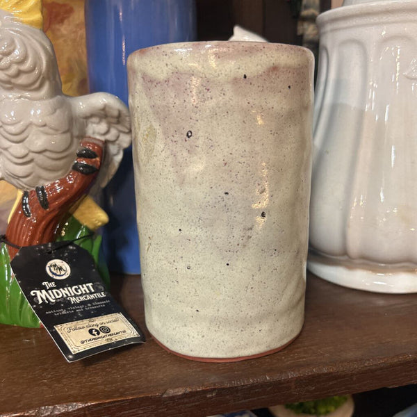 Heavy Vintage Handmade Cream Glazed Pottery Ceramic Signed Vase