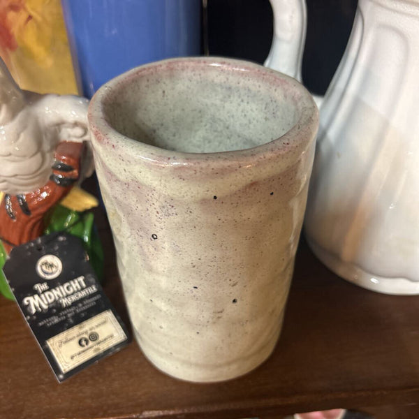 Heavy Vintage Handmade Cream Glazed Pottery Ceramic Signed Vase