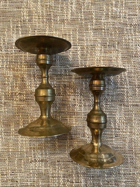 Pair of Vintage Brass Pillar Candle Holders