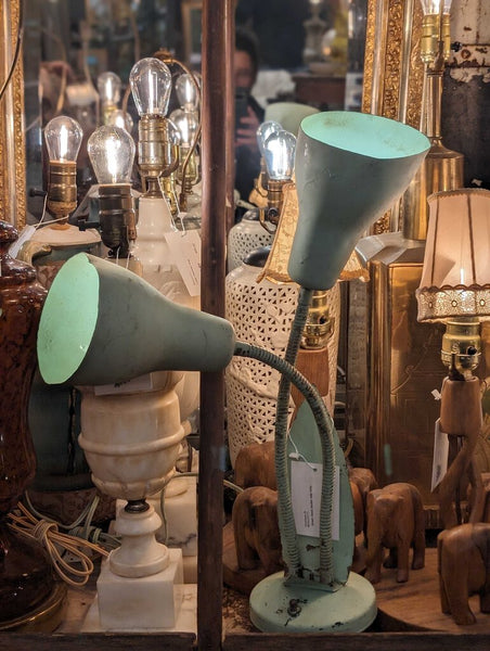 Green metal double tulip lamp