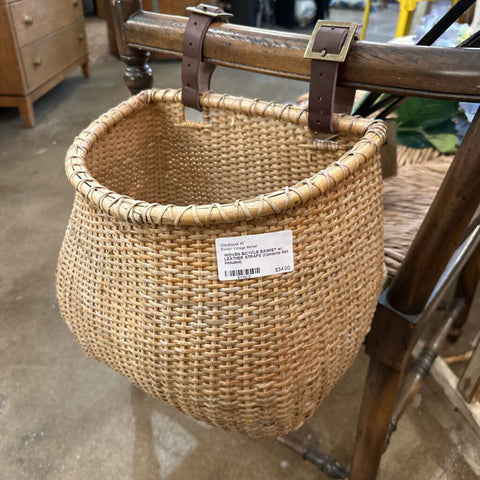 WOVEN BICYCLE BASKET w/ LEATHER STRAPS (Contents Not Included)