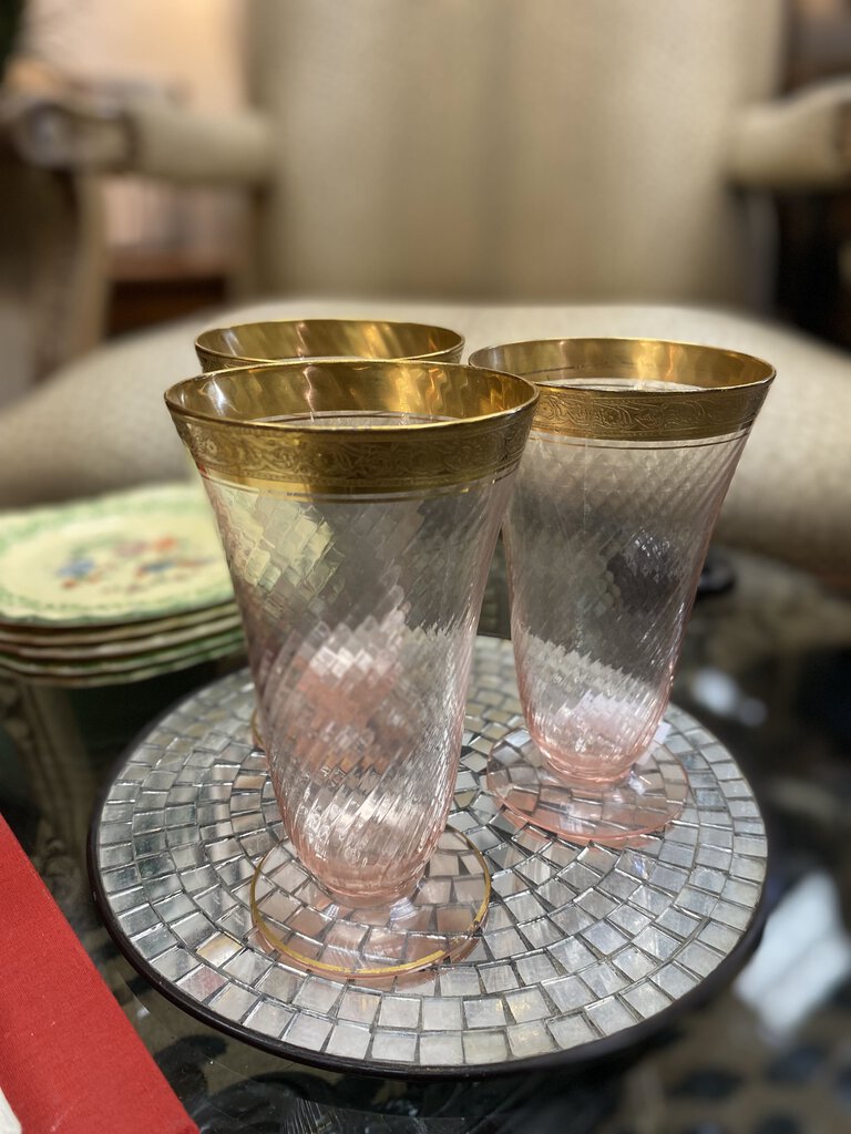 Set of three pink stemmed glasses