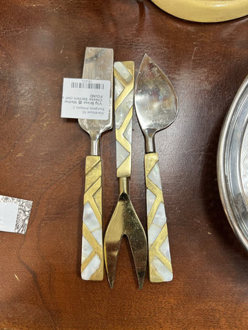 Vtg Brass @ Mother of Pearl Cheese Servers (set of 3) AS FOUND