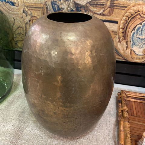 Vintage Hammered Brass Vase 12" x 8"