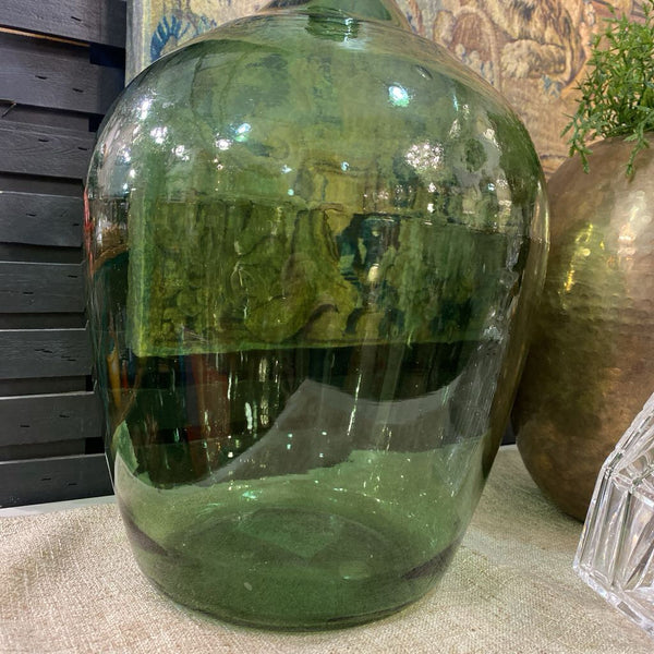 Vintage Hand Blown Green Bottle Vase 17" x 9"