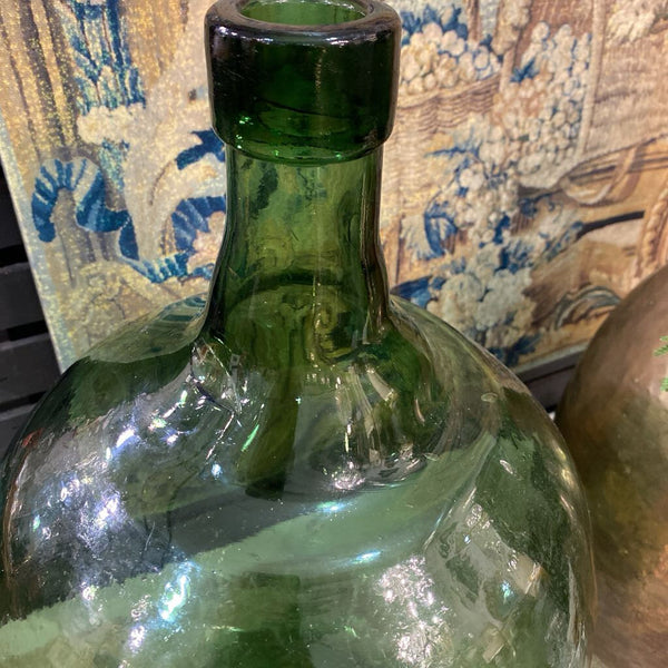 Vintage Hand Blown Green Bottle Vase 17" x 9"