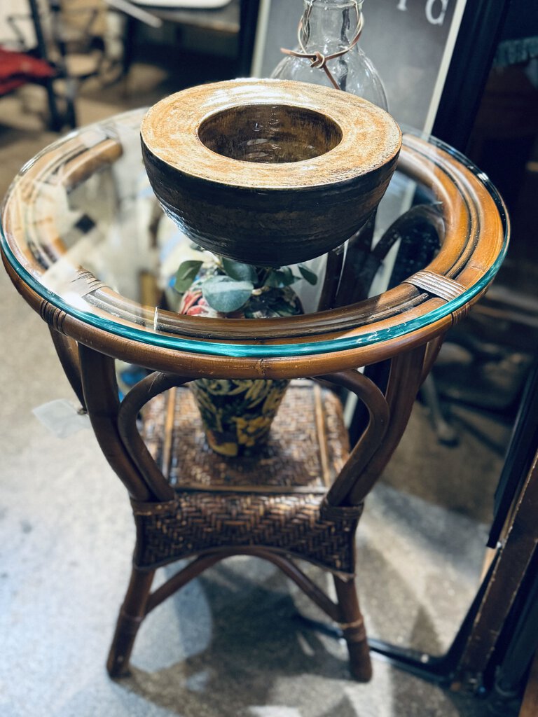 Round Bamboo Table w/glass top