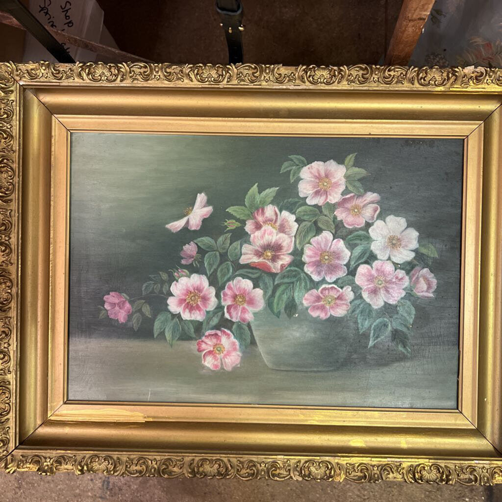 Framed Victorian oil, 16 1/2 X 22", damage to frame