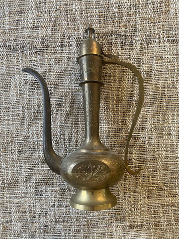 Vintage Etched Brass Teapot 12H