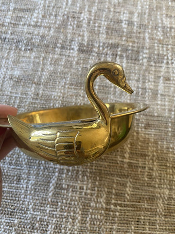 Vintage Brass Bowl w/Swan 6.25 Round