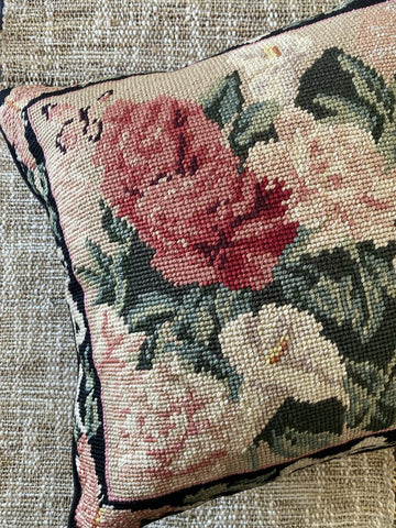 Vintage Needlepoint Pillow W/ Roses