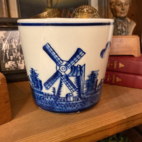 Blue and White Windmill Planter