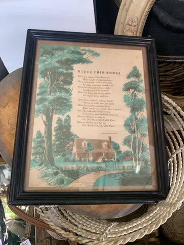Vintage framed "Bless This House" as found