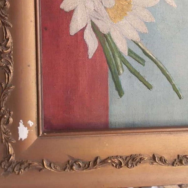 Water lily still life floral painting oil canvas gold frame