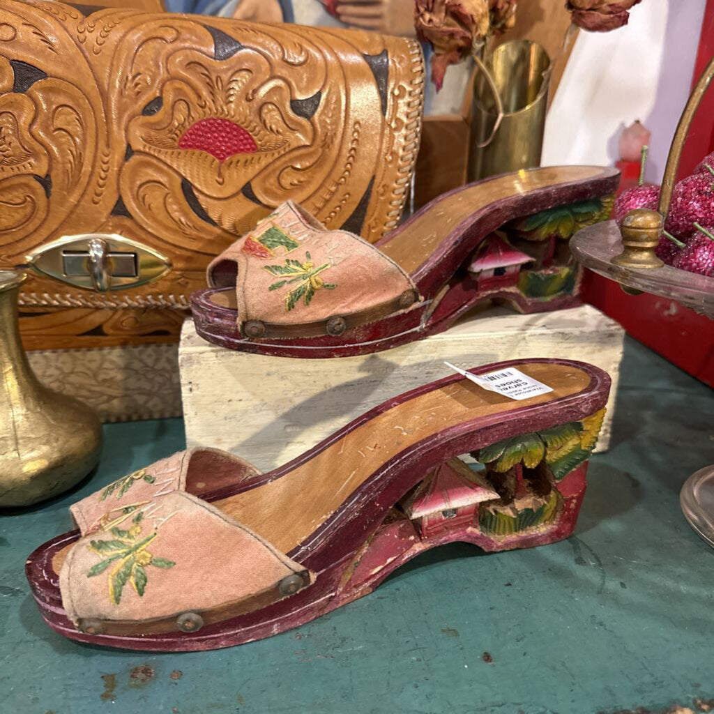 carved wood souvenir shoes