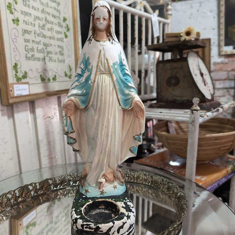 Vintage Large Chalk Ware Statue of Mary with Planter as Found 14 inches