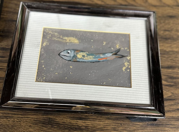 Original framed teal and orange fish painting