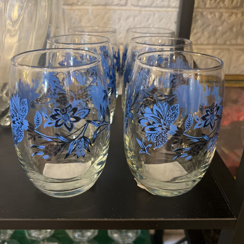 Blue Floral Wine Glass