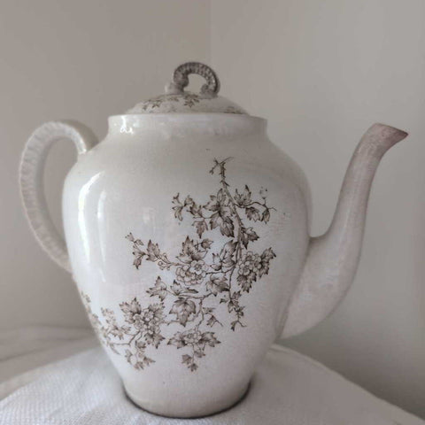 Vintage Brown Transferware Ironstone Teapot w/some crazing.9.inches