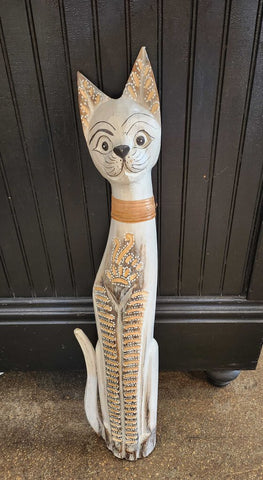 30" tall White wood cat